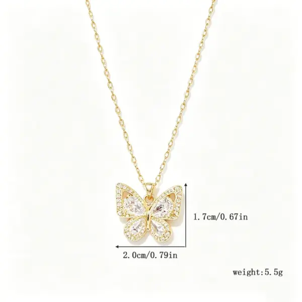 Wholesale Butterfly Necklace For Women With Claw Setting, 304 Stainless Steel, Golden Plated Water Plating, Zircon Inlay, Cable Chain