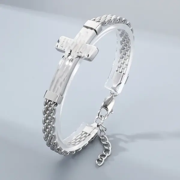 Wholesale Simple Style Cross Bracelet For Men In 304 Stainless Steel With 18K Real Gold Plated PVD Coating 0.03µm