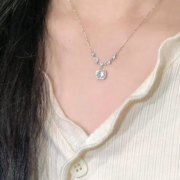 oly-10870aed0f7e743603124c2d9c6d717a Wholesale Square Diamond Zircon Necklace Women's Ins Simple Light Luxury Pendant Collarbone Chain Tanabata Valentine's Day Gift for Girlfriend