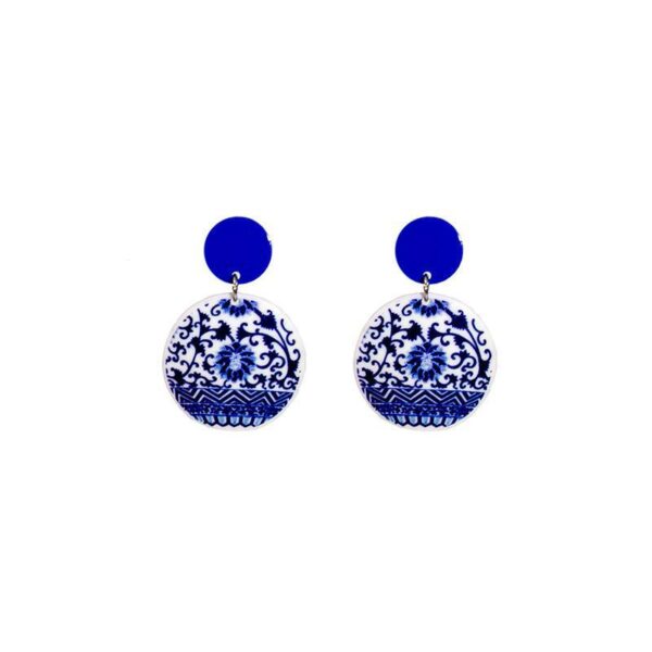 Wholesale style blue and white porcelain fragment earrings retro acrylic blue earrings elegant geometric earrings for women