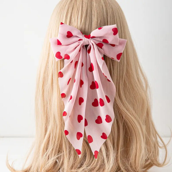 Wholesale  heart-shaped printed bow ribbon spring clip Valentine sweet hair clip creative hair accessories