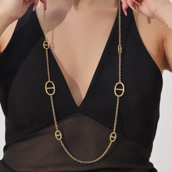 Wholesale Geometric Y-Necklace Lariat Necklace For Women In 304 Stainless Steel With PVD Coated 18K Gold Plating Featuring Waterproof Non Tarnish Finish