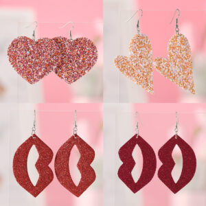 oly-10d926f9502847d40e9879f371ca5880 Wholesale Cross-border New Valentine's Day Blingbling Sequins Peach Heart Love Sexy Red Lips Earrings Leather Ear Jewelry