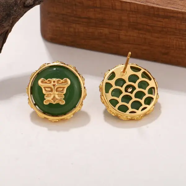 Wholesale Geometric Hypoallergenic Stud Earrings For Women In Copper With KC Golden UV Plated Finish And Acrylic Inlay