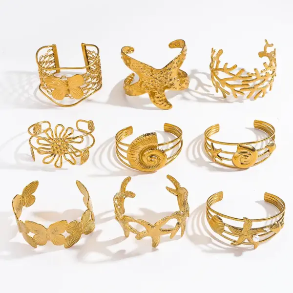 Wholesale 304 Stainless Steel Solid Color PVD Coated Natural Stone Titanium Steel 18K Gold Real Gold Plated Cute Modern Style Shiny Waterproof Non Tarnish Surgical Steel Bangle