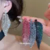 Wholesale Luxurious Leaves Tassel Stud Earrings For Women In Natural Pink Copper With Rhinestone Inlay