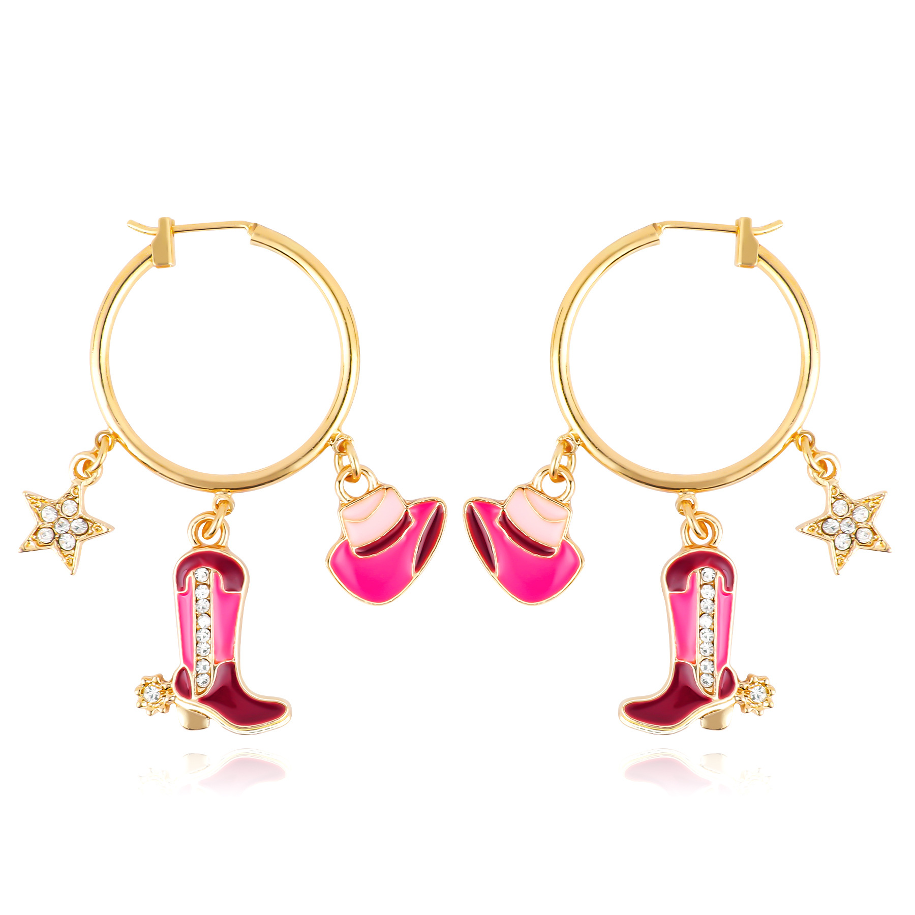 Wholesale Zhongyi jewelry cross-border hot women's pink alloy Western style hat boots pendant earrings Women's