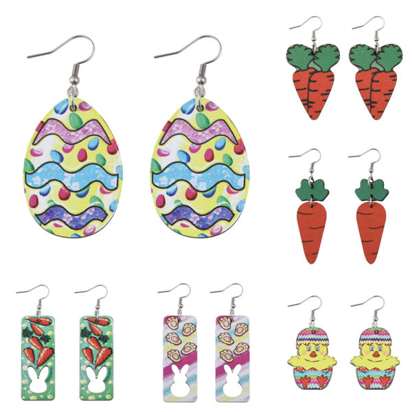 Wholesale Easter rabbit chicken striped egg carrot color hollow pendant earrings double-sided earrings