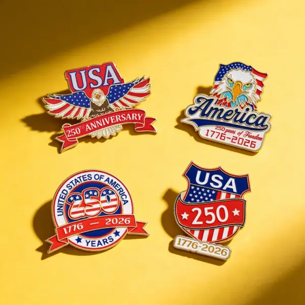 Wholesale Eagle Pin Made Of Zinc Alloy With Enamel Craft, Flag Brooches For Independence Day