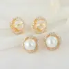 Wholesale Flowers Earrings With Bezel Setting In Copper And 14K Real Gold Plated, Featuring Zircon And 925 Sterling Silver Ear Pins