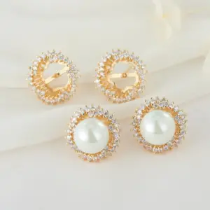 Wholesale Flowers Earrings With Bezel Setting In Copper And 14K Real Gold Plated, Featuring Zircon And 925 Sterling Silver Ear Pins