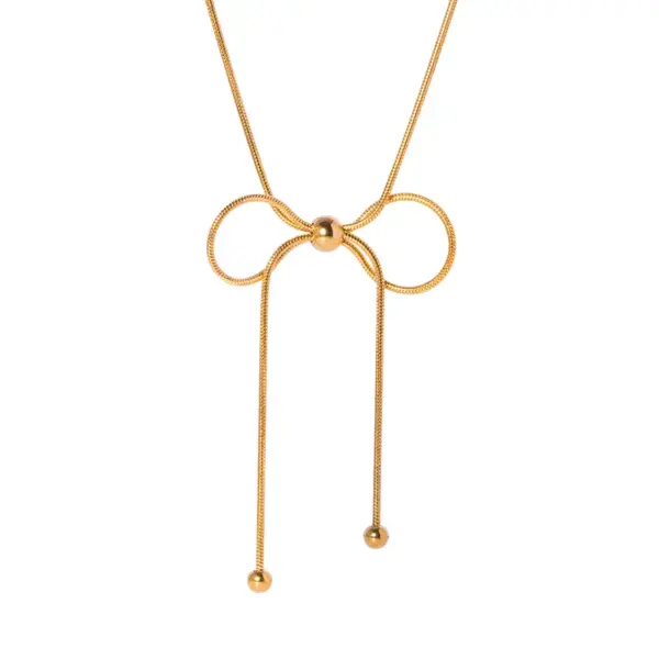 oly-116938ce2536abf5ec63b31a24986193 Wholesale PVD Coated Real Gold Plated 18K Gold Bow Knot 304 Stainless Steel Simple Style Waterproof Non Tarnish 304 Stainless Steel Pendant Necklace