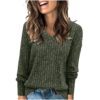 Wholesale Women’s Long-Sleeved V Neck Pit Strip Brushed Knitted Top T-Shirt