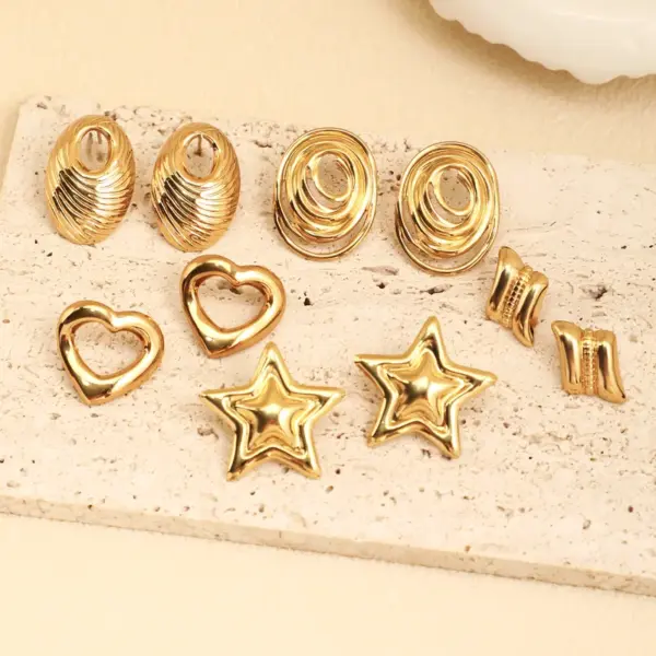 Wholesale Elegant Geometric Texture Line Splicing Design Sensation Style Earrings Stainless Steel Hypoallergenic