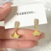 Wholesale 1 Pair IG Style Novelty Ginkgo Leaf Three-dimensional Inlay Copper Zircon Drop Earrings
