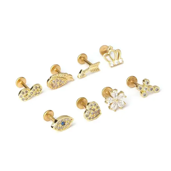 Wholesale 316L Stainless Steel Copper Ear Cartilage Rings & Studs Geometric Waterproof Non Tarnish Surgical Steel Women'S