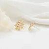 Wholesale 14K Real Gold Plated Copper Stud Earrings With Flowers Pattern And Zircon Inlay, Featuring 925 Sterling Silver Ear Pins