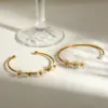 Wholesale Asymmetrical Round Bangle For Women, 304 Stainless Steel With 18K Gold Plated And PVD Coated Finish, Artificial Pearl Inlay