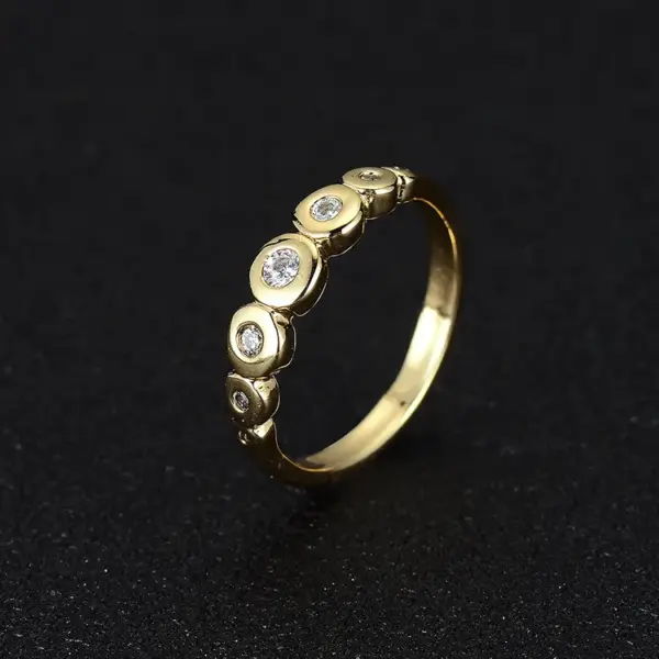 Wholesale Geometric Open Rings For Women In Copper With 14K Real Gold Plated Electroplated Finish And Zircon Inlay