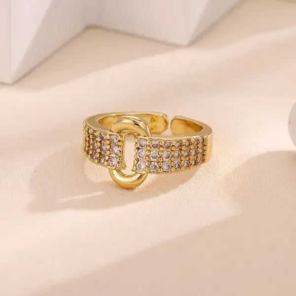 Wholesale Open Ring Copper Plated 18K Gold Zircon Geometric Unisex Ring Suitable For Men And Women
