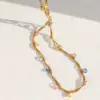 Wholesale French Line Wrapped Colorful Zircon Heart-Shaped Mixed Color 18K Gold Plated 304 Stainless Steel Vacuum Electroplated Necklace For Women Clavicle Chain Snake Chain