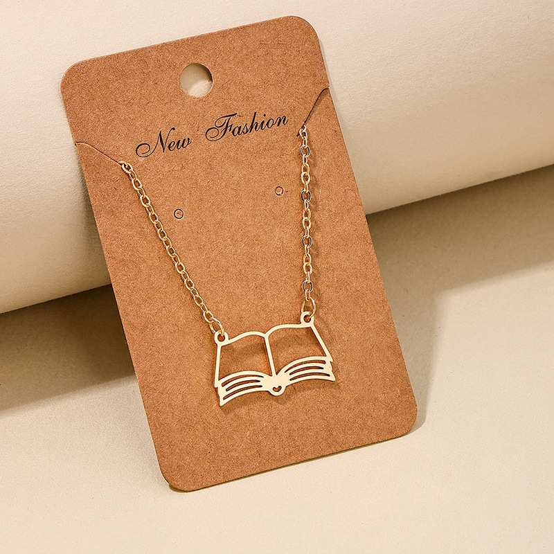 Wholesale 1 fashionable ins style metal hollow book pendant graduation season gift lady necklace selfie pose to wear