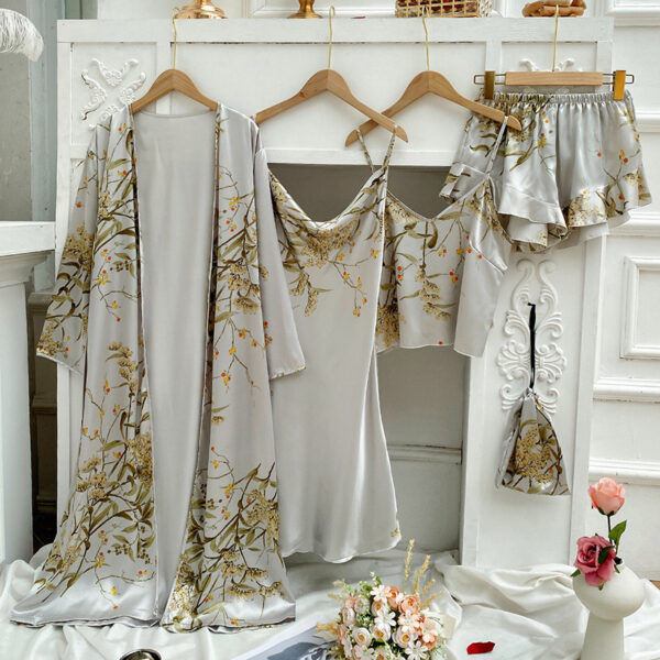 oly-1211170d63e3ba25d7656f32e0e73753 Wholesale Spring and Summer Home Clothes Four-piece Printed Style Pajamas Women's Nightgown Sling Long Sleeve Long Sexy Nightgown suit