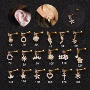 Wholesale 316L Stainless Steel Copper Ear Cartilage Rings & Studs Flower Waterproof Non Tarnish Surgical Steel