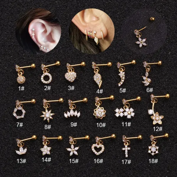 oly-1214399827ef0fe998bf8b4a875434f3 Wholesale 316L Stainless Steel Copper Ear Cartilage Rings & Studs Flower Waterproof Non Tarnish Surgical Steel
