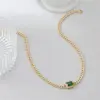 Wholesale Geometric Cuban Chain Link Necklace In Copper With Zircon Inlay Featuring Artificial Crystal Pendant For Unisex