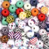 Wholesale Butterfly Printing Wood Beads, 10 PCS/Package, Available In Colour, Perfect For American National Day Crafts