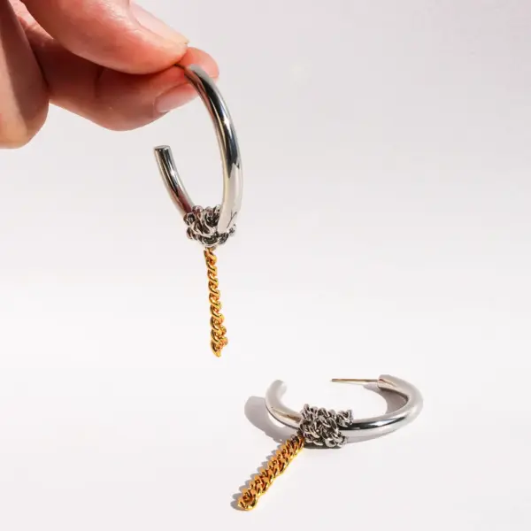 Wholesale 1 Pair Hip-Hop Exaggerated C Shape Lines Plating Brass 24K Gold Plated Bullet Backs Hoop Earrings