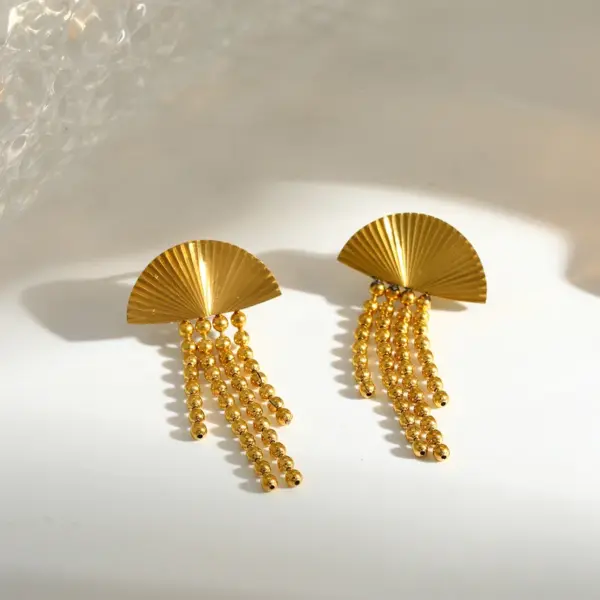 oly-125cd0526e2defe6528ec17a08f4f2ea Wholesale Roman Style Sector Earrings For Independence Day, 304 Stainless Steel With 18K Real Gold Plated Coating 0.03µm Featuring Pearl Inlay