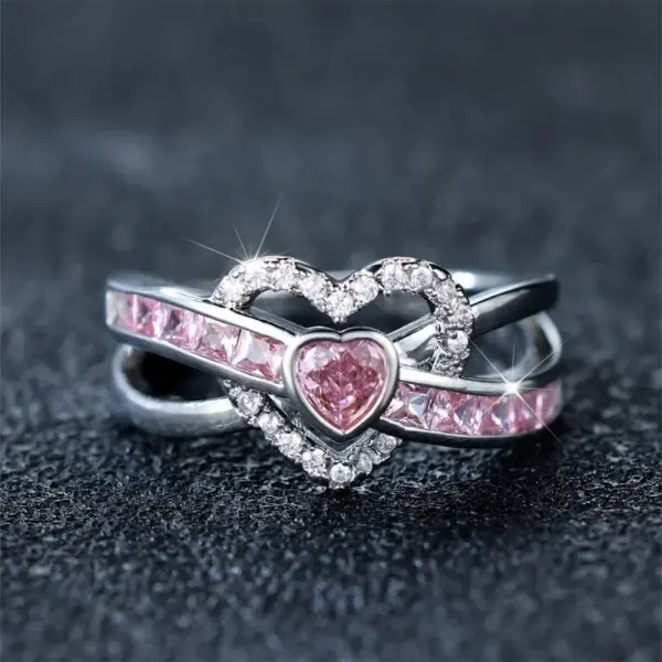 Wholesale Double Heart Shaped Ring Elegant Simple Luxury Geometric Pattern Copper Material Jewelry Ring For Women