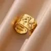 Wholesale 304 Stainless Steel Geometric PVD Coated Real Gold Plated Elegant Vintage Style Waterproof Non Tarnish Open Rings Live Mouth