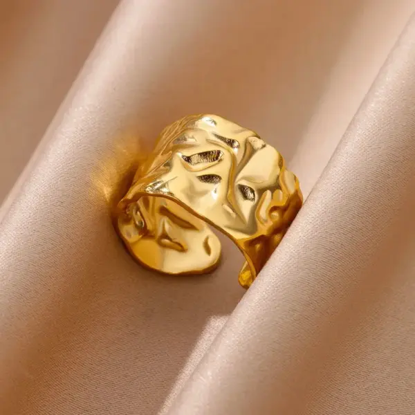 Wholesale 304 Stainless Steel Geometric PVD Coated Real Gold Plated Elegant Vintage Style Waterproof Non Tarnish Open Rings Live Mouth