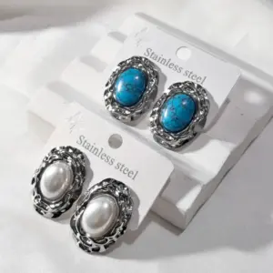 Wholesale 304 Stainless Steel Artificial Pearl Oval Women's Earrings Feminine Style Unisex