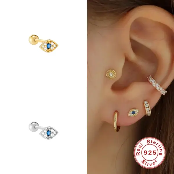 Wholesale 1 Piece Ear Cartilage Rings & Studs Fashion Devil'S Eye 925 Sterling Silver Plating Rhinestones