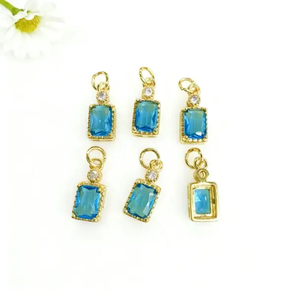 Wholesale 18K Gold Plated Copper Color Retention Rectangular Colorful Zircon Twelve Constellation Stone Pendant DIY Jewelry Hanging Water Plated Imitation Gold Geometric