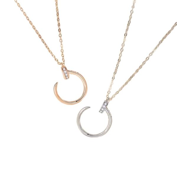 Wholesale Electroplated copper full diamond nail necklace with polished nail design, clavicle chain