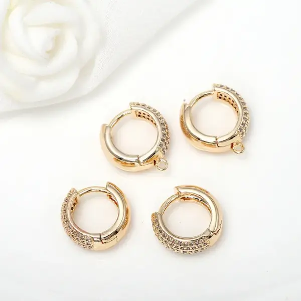 Wholesale Round Clip Earrings For Women With Bezel Setting, 14K Real Gold Plated Copper Featuring Zircon Inlay, Electroplated Finish