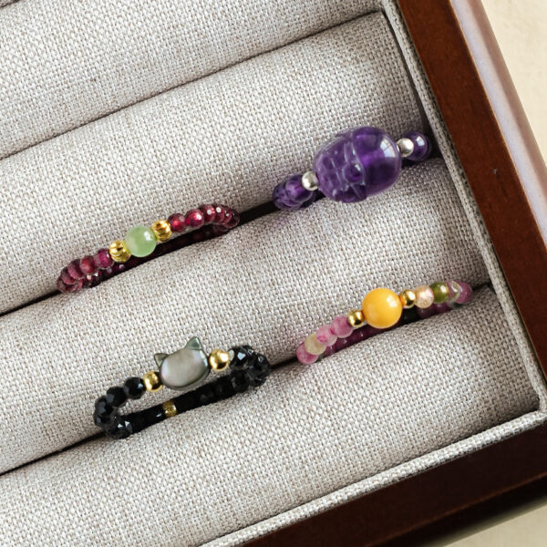oly-12cc101c53f035db6b1ef57fb66817f1 Wholesale Natural Tourmaline Pixiu Ring Guide Red Jade Agate Pearl Garnet Amethyst Niche Ring Stall