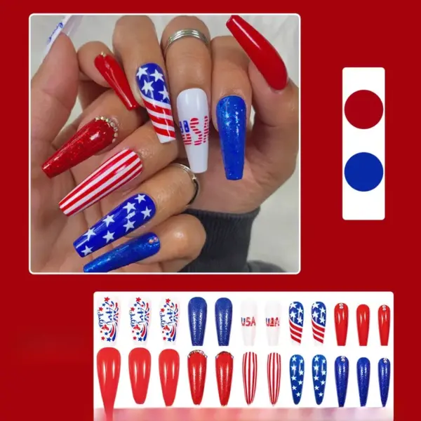 Wholesale Flag Design Wearable Nail Stickers Medium Size Nail Art Stickers Retro French Cartoon Heart-shaped Floral