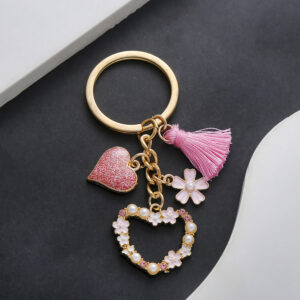 Wholesale AliExpress Explosions European and American Beautiful Girl Heart Pink Tassel Pearl Flower Love Keychain Jewelry Luggage Pendant