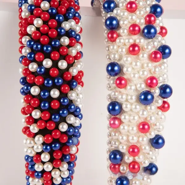 oly-13011a7f71645896926e5b81a46f7827 Wholesale Baroque Red White Blue Full Pearl Headband Women's Independence Day Headband High Hair Accessory Lolita
