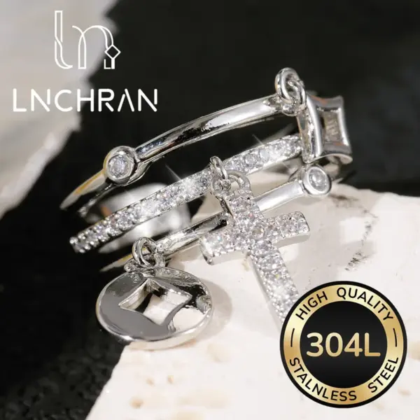 Wholesale Women’s Cross Ring In 304 Stainless Steel With Waterproof Non Tarnish PVD Coating And 18K Real Gold Plated, Featuring Zircon Inlay