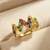 Wholesale Rubik's Cube Claw Setting Ring For Women In Brass With 18K Real Gold Plated Water Plating And Zircon Inlay