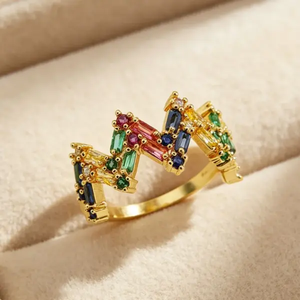 Wholesale Rubik's Cube Claw Setting Ring For Women In Brass With 18K Real Gold Plated Water Plating And Zircon Inlay