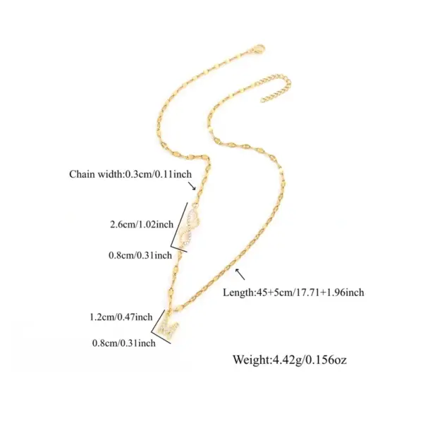 Wholesale Elegant Casual Micro Inlaid Zircon Universal Electroplated 18K Real Gold Letter Infinity/8 Initial Letter Pendant Gold 201 Stainless Steel Lip Chain Women's Necklace