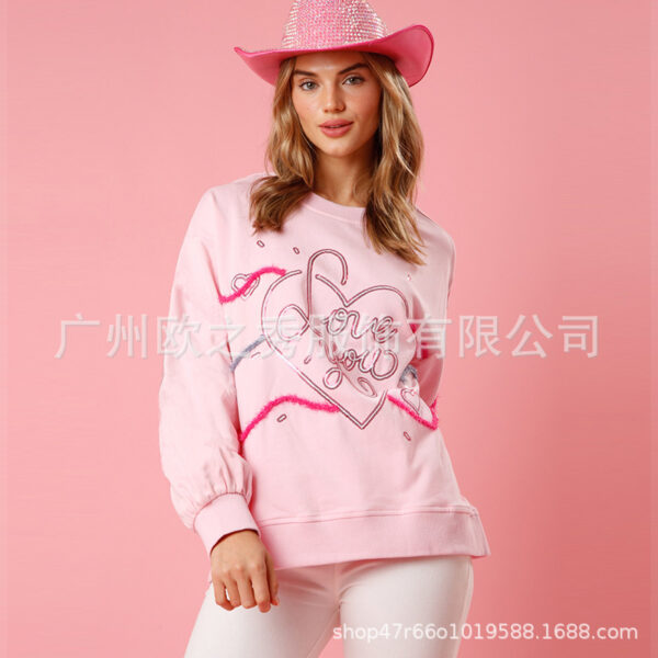 Wholesale  Trade Valentine's Day Heart Sequin Women's Sweatshirt Sequin Long-Sleeved Casual Loose Top